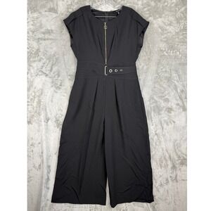 Karen Millen Black Belted Wide Leg Jumpsuit Cap Sleeve Culotte US 8 UK 12 PD027